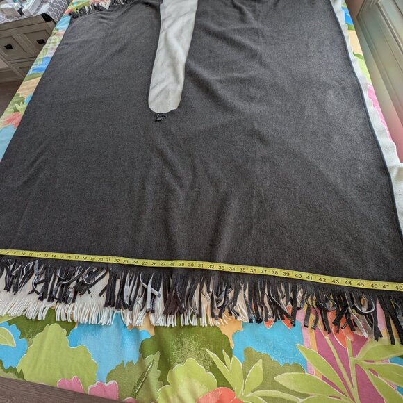 EStudio Women's One Size Poncho Wrap Shawl Reversible Black White Fringe Plaid - Picture 12 of 16